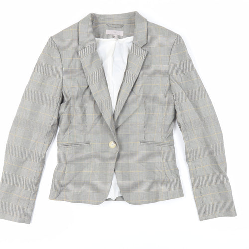 H&M Womens Grey Plaid Jacket Blazer Size 6 Button