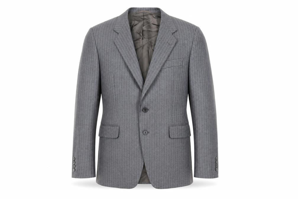 Front view of St Michael men’s grey striped wool jacket suit jacket, size 38, regular - vintage