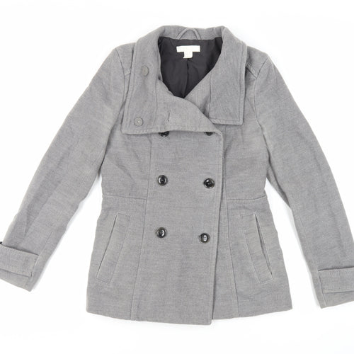 H&M Womens Grey Pea Coat Coat Size 8 Button