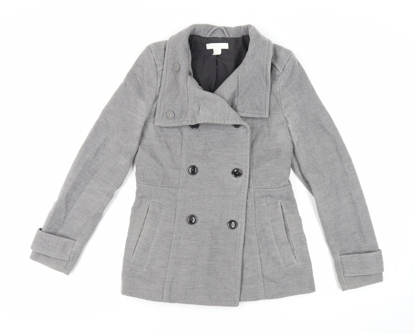 H&M Womens Grey Pea Coat Coat Size 8 Button