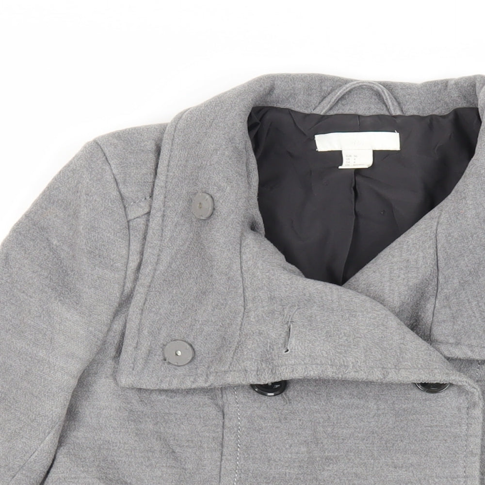 H&M Womens Grey Pea Coat Coat Size 8 Button
