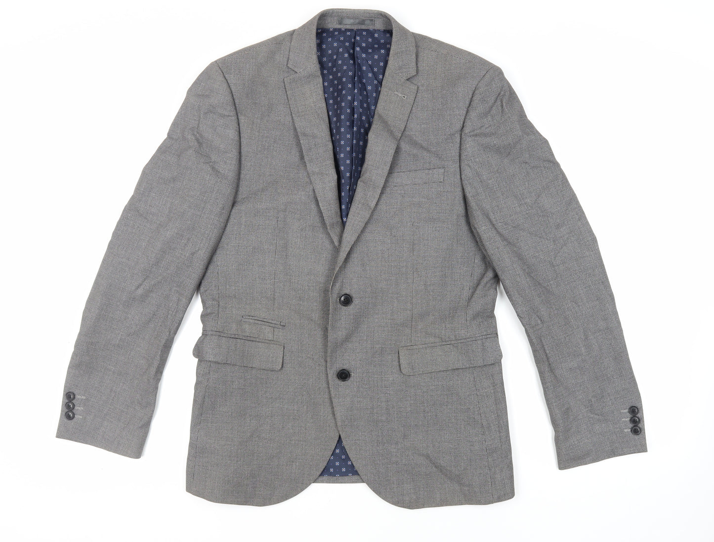 NEXT Mens Grey Geometric Polyester Jacket Suit Jacket Size 40 Regular