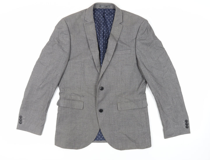 NEXT Mens Grey Geometric Polyester Jacket Suit Jacket Size 40 Regular