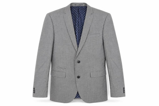 Front view of Next men’s grey geometric polyester jacket suit jacket, size 40, regular