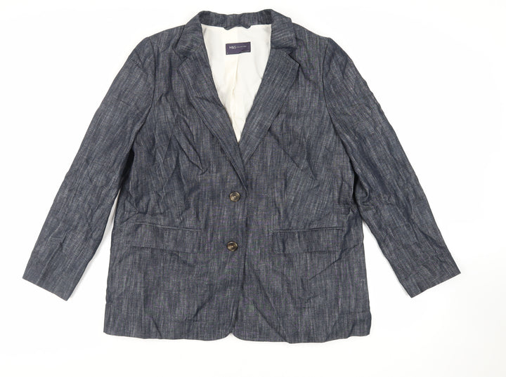 Marks and Spencer Womens Blue Jacket Blazer Size 16 Button