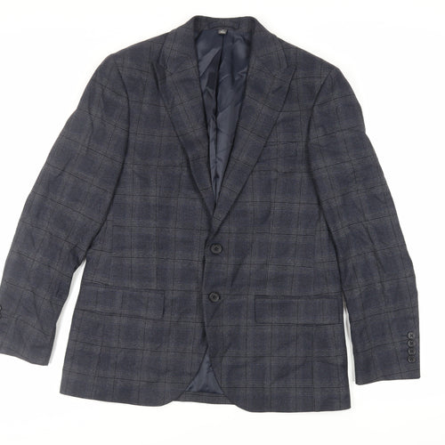 Marks and Spencer Mens Blue Plaid Polyester Jacket Suit Jacket Size 40 Regular