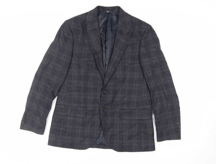 Marks and Spencer Mens Blue Plaid Polyester Jacket Suit Jacket Size 40 Regular