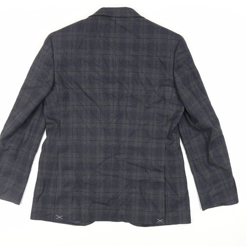 Marks and Spencer Mens Blue Plaid Polyester Jacket Suit Jacket Size 40 Regular