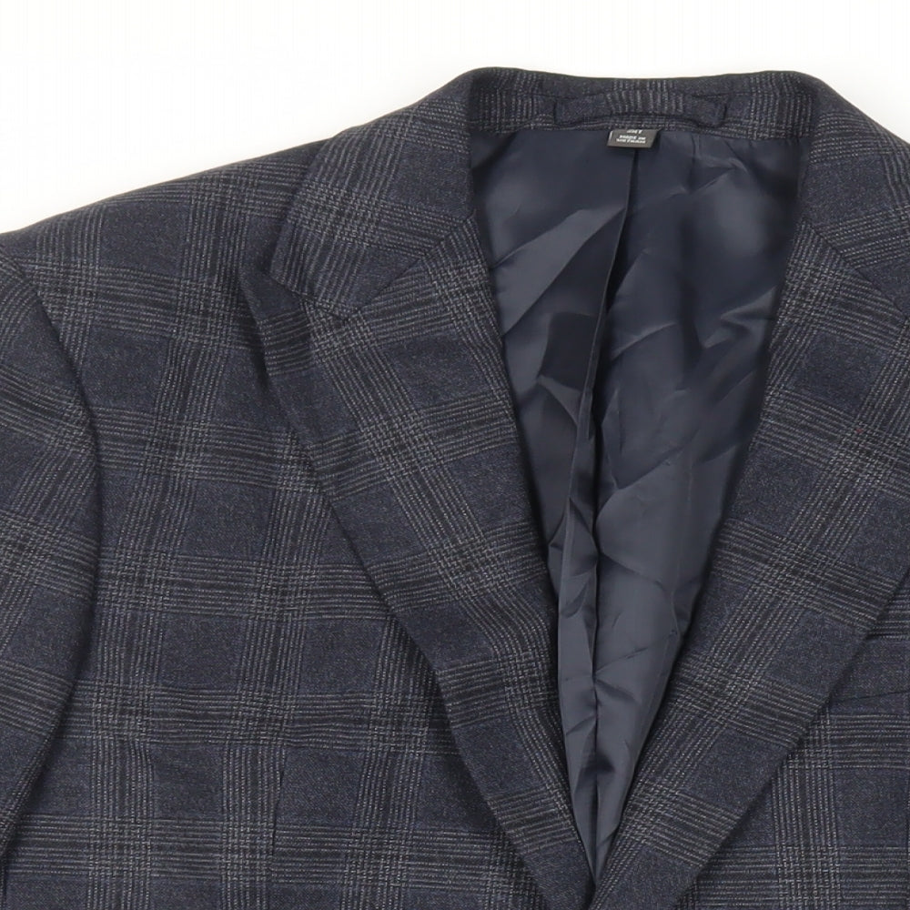 Marks and Spencer Mens Blue Plaid Polyester Jacket Suit Jacket Size 40 Regular