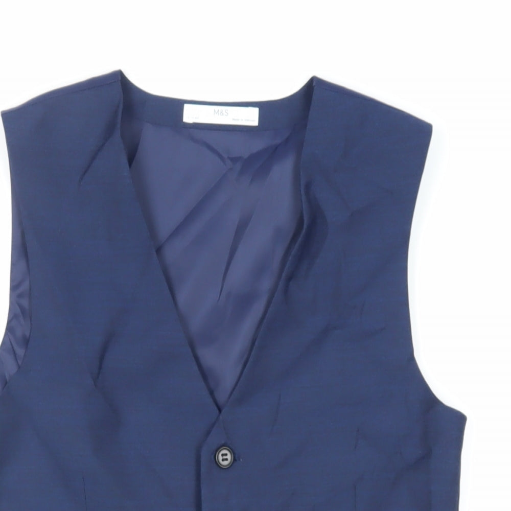 Marks and Spencer Boys Blue Jacket Waistcoat Size 12-13 Years Button