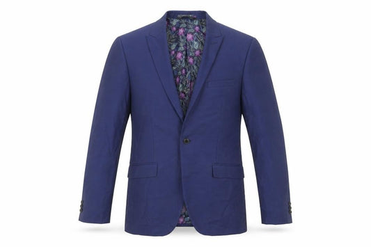 Front view of Marks & Spencer men’s blue polyester jacket suit jacket, size 40, regular