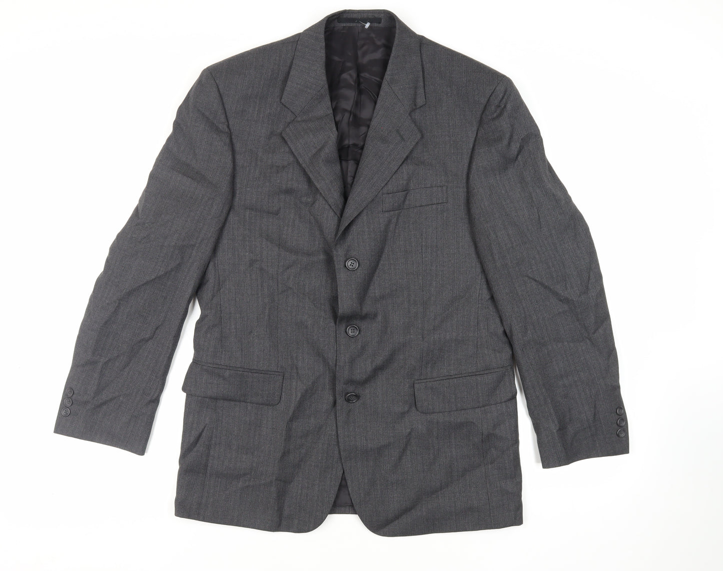 Varteks Mens Grey Striped Acetate Jacket Suit Jacket Size 40 Regular