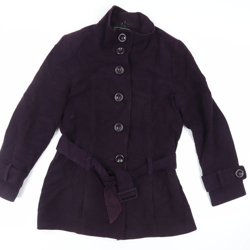 BHS Womens Purple Pea Coat Coat Size 16 Button - Belted
