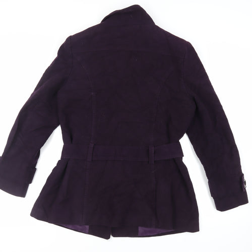 BHS Womens Purple Pea Coat Coat Size 16 Button - Belted