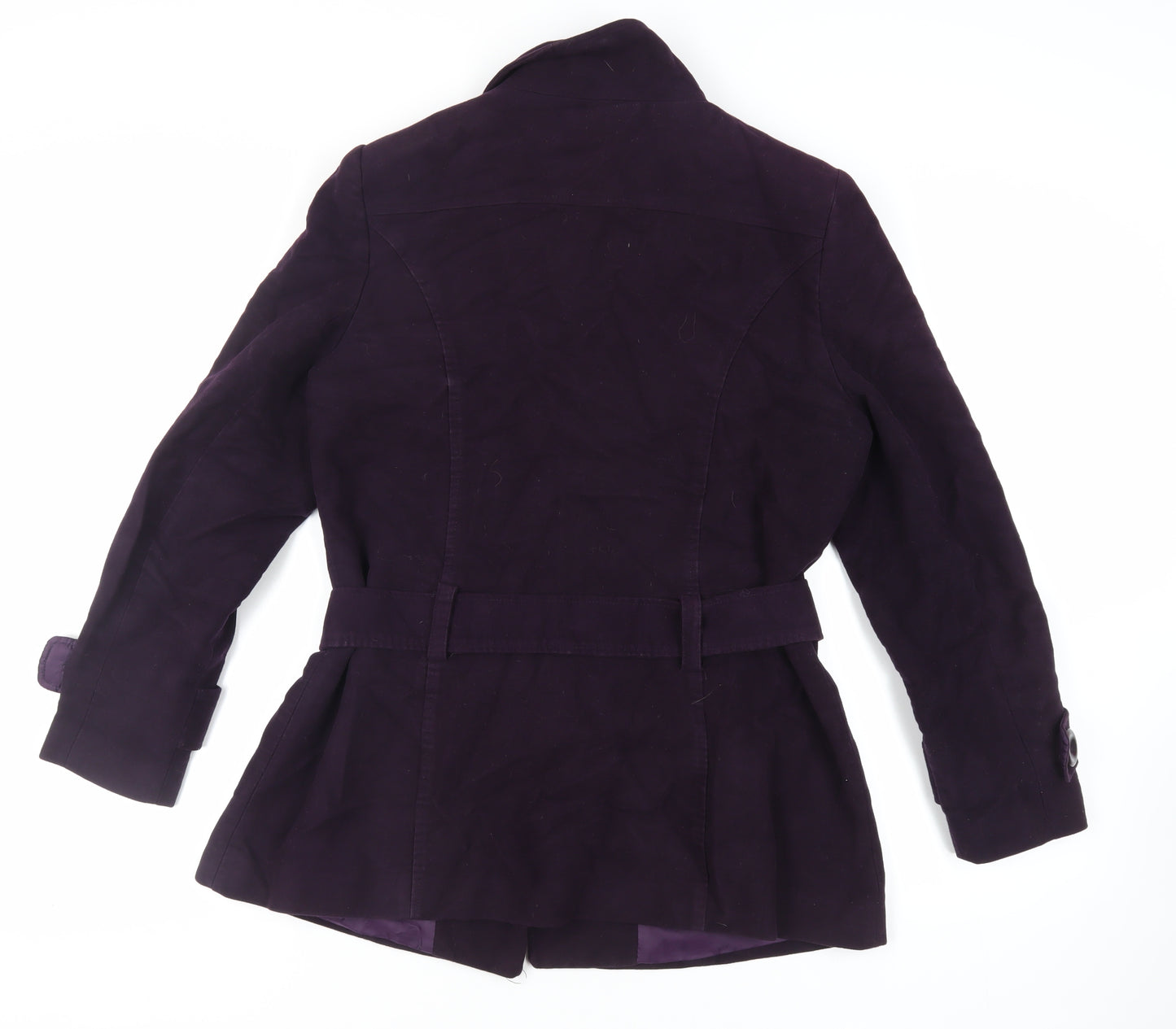 BHS Womens Purple Pea Coat Coat Size 16 Button - Belted