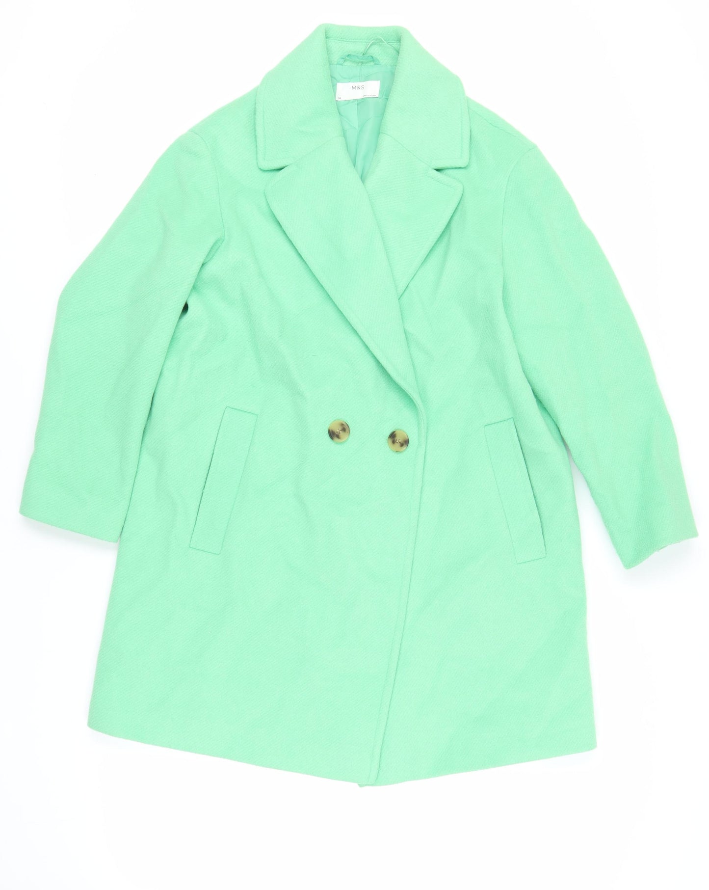 Marks and Spencer Womens Green Overcoat Coat Size 14 Button