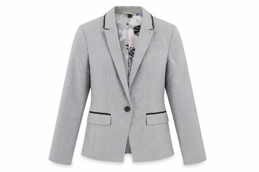 Front view of Next women’s grey jacket blazer, size UK 10, button