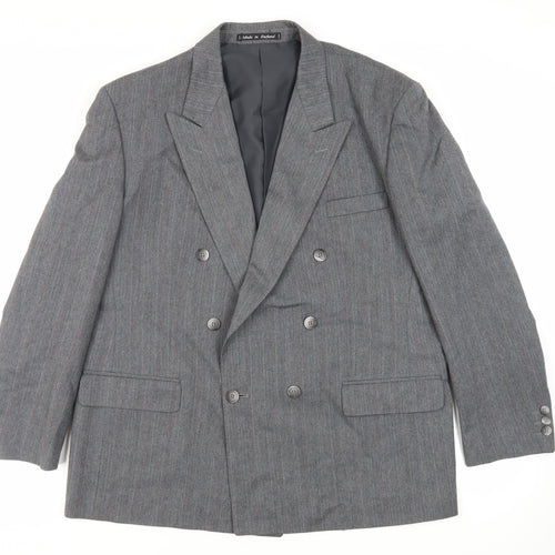 Harbarry of England Mens Grey Striped Polyester Jacket Suit Jacket Size 46 Regular