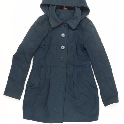 Divided by H&M Womens Green Pea Coat Coat Size 10 Button - Hooded