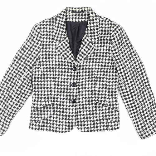 Classic Woman Womens Black Geometric Jacket Blazer Size 12 Button