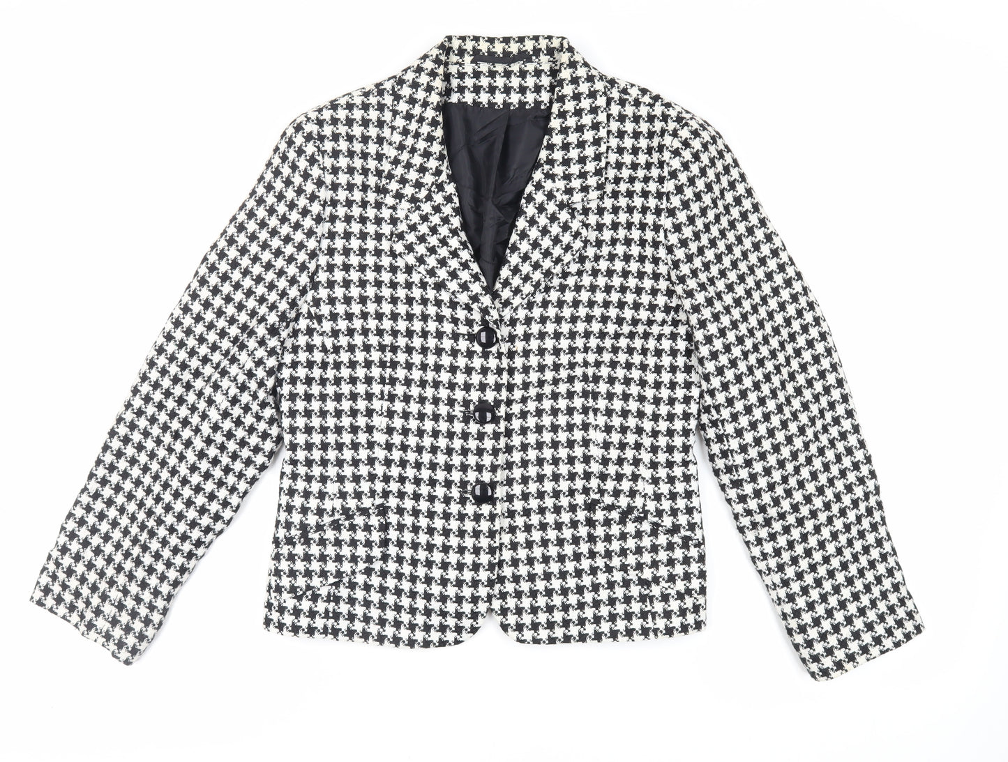 Classic Woman Womens Black Geometric Jacket Blazer Size 12 Button