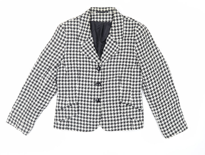 Classic Woman Womens Black Geometric Jacket Blazer Size 12 Button