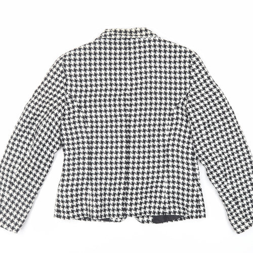 Classic Woman Womens Black Geometric Jacket Blazer Size 12 Button