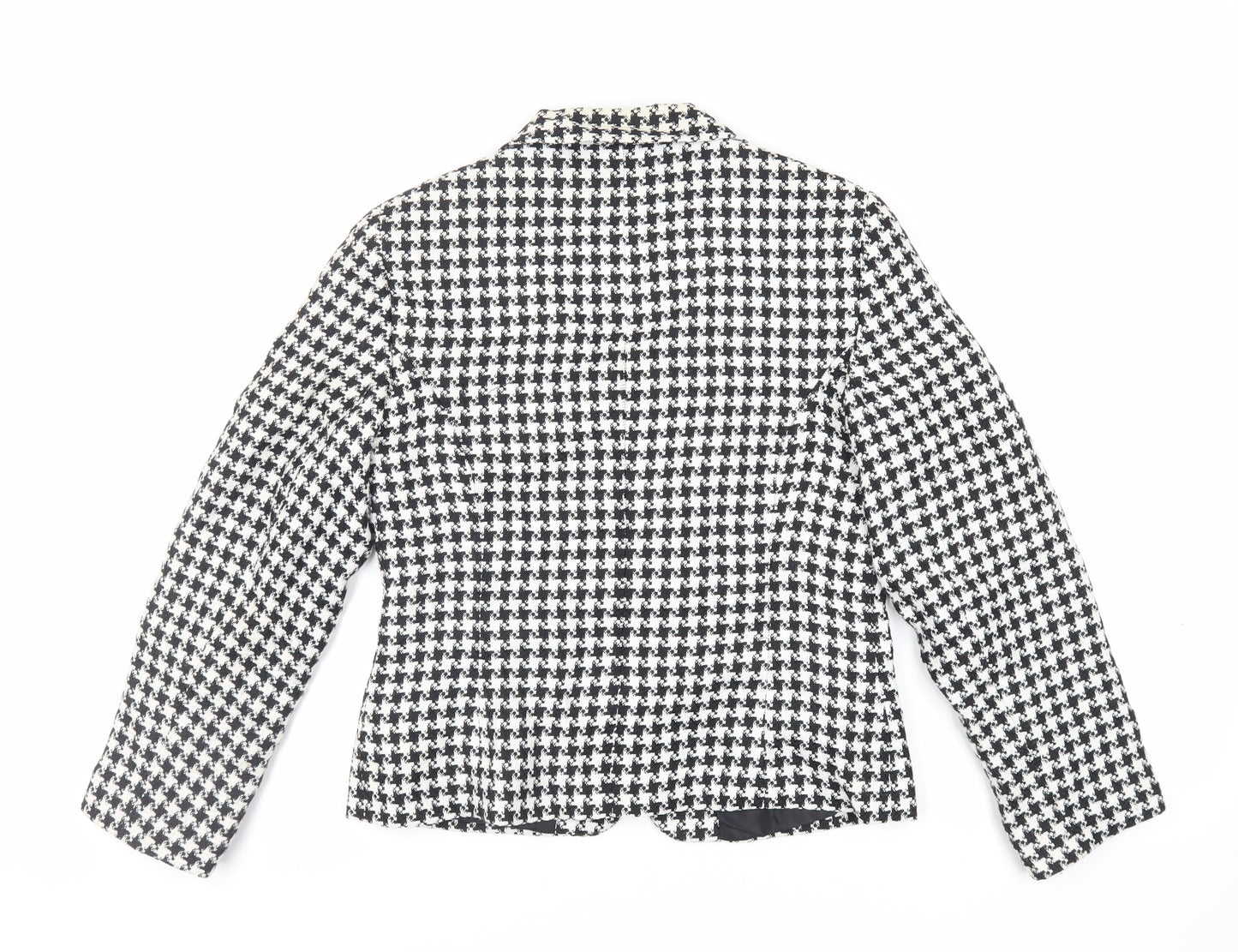 Classic Woman Womens Black Geometric Jacket Blazer Size 12 Button