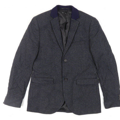 Topman Mens Blue Geometric Jacket Blazer Size 38 Button