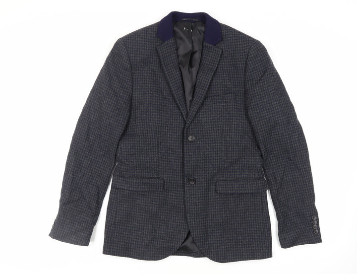 Topman Mens Blue Geometric Jacket Blazer Size 38 Button