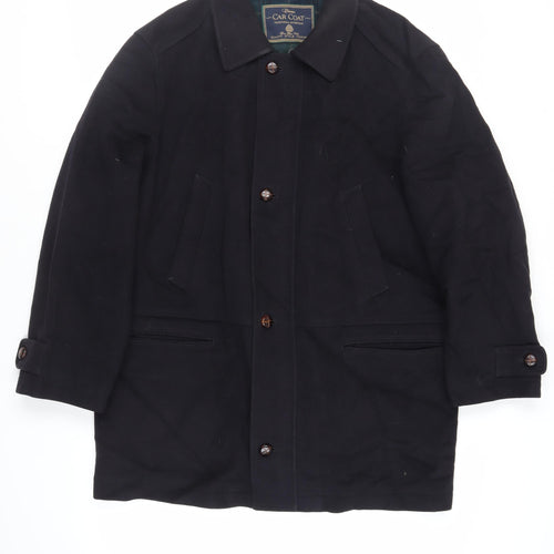 St Michael Mens Blue Overcoat Coat Size L Zip - Vintage Car Coat