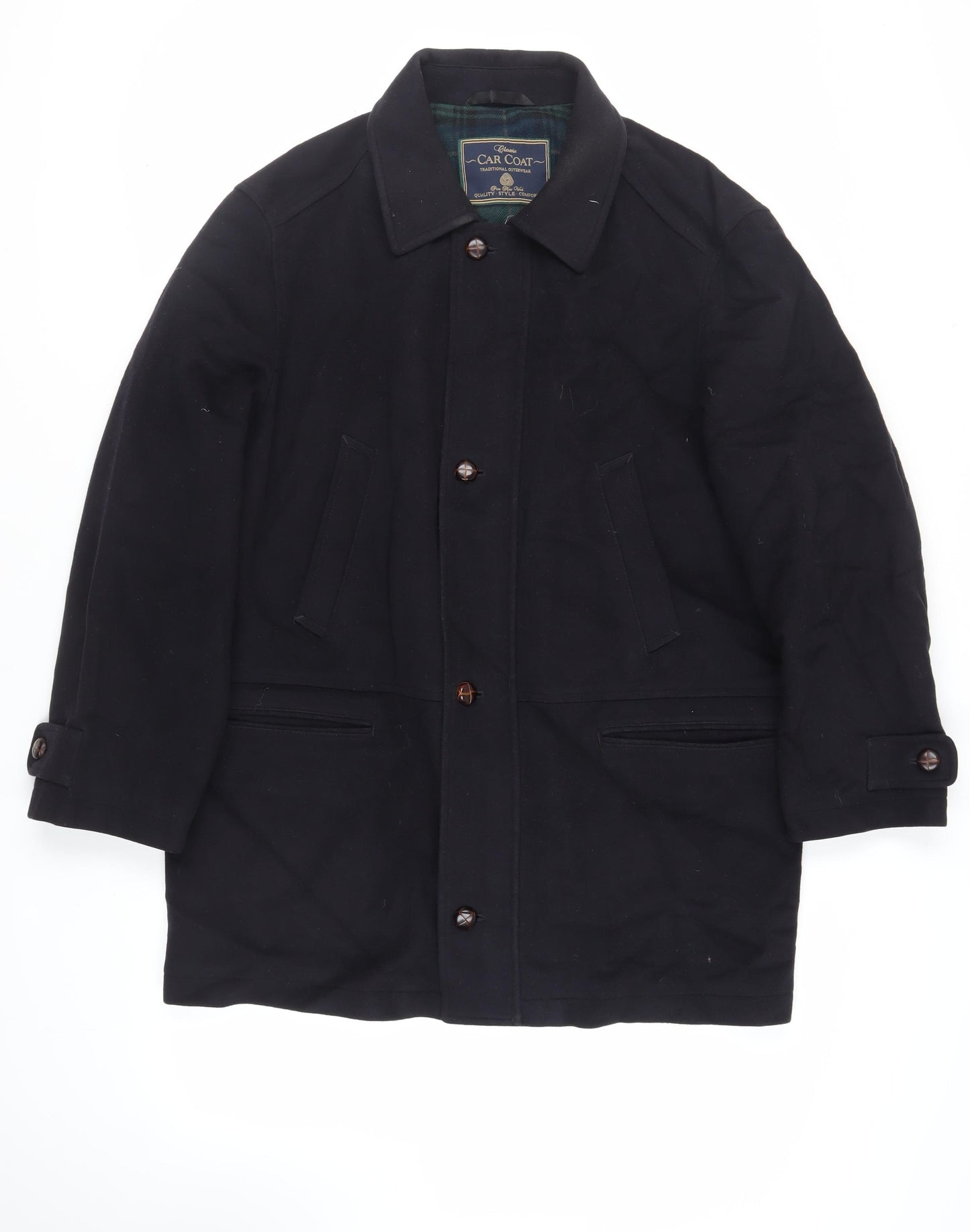 St Michael Mens Blue Overcoat Coat Size L Zip - Vintage Car Coat