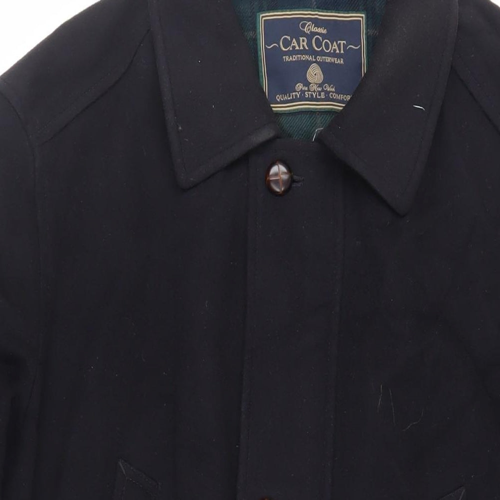 St Michael Mens Blue Overcoat Coat Size L Zip - Vintage Car Coat
