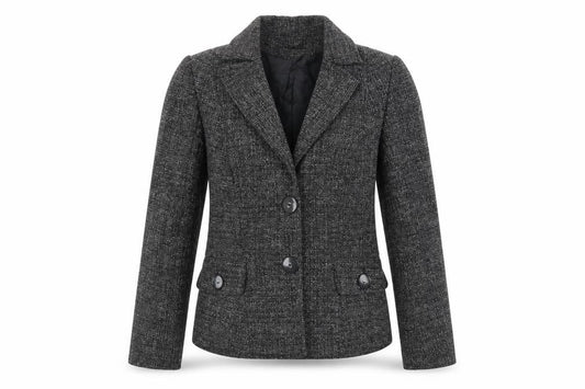 Front view of Debenhams women’s grey jacket blazer, size UK 10, button