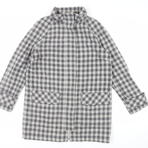 Marks and Spencer Womens Grey Check Overcoat Coat Size 14 Zip