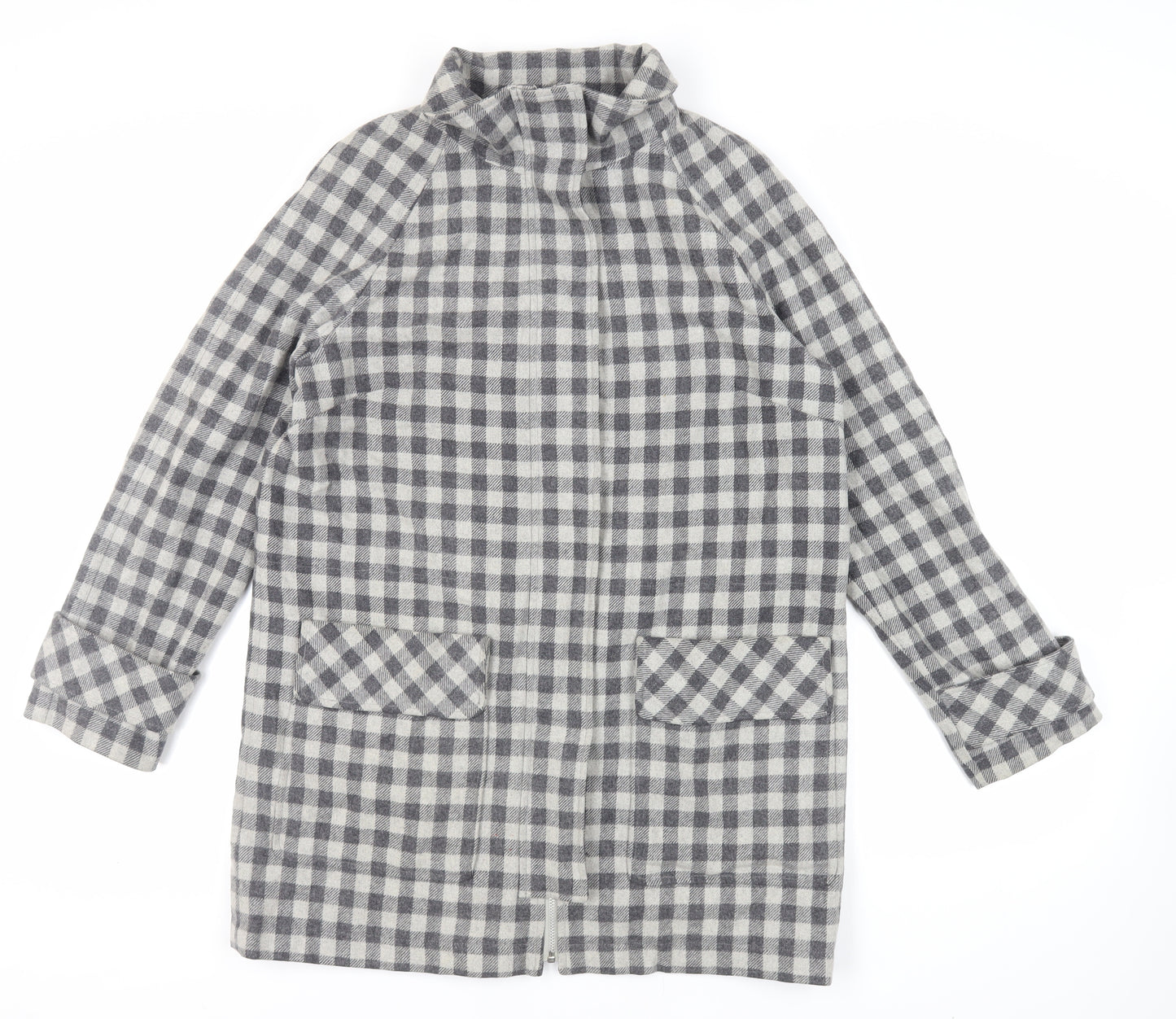 Marks and Spencer Womens Grey Check Overcoat Coat Size 14 Zip