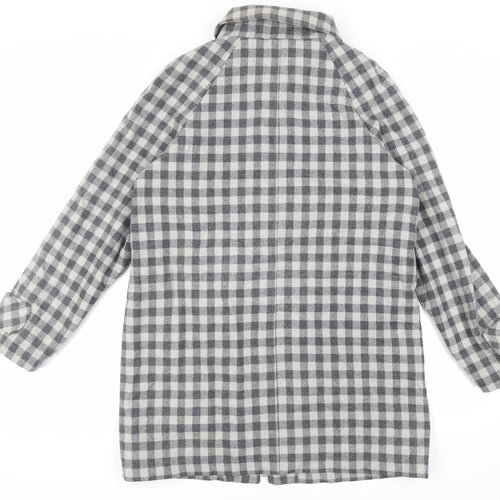 Marks and Spencer Womens Grey Check Overcoat Coat Size 14 Zip