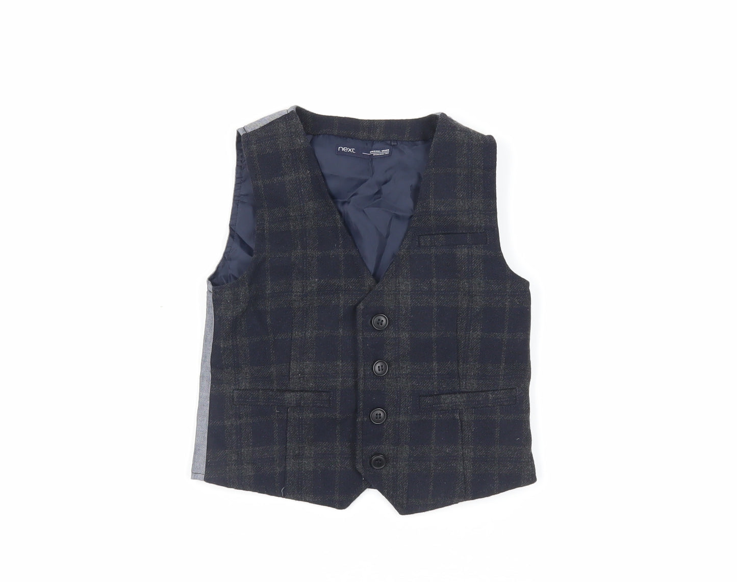 NEXT Boys Blue Plaid Jacket Waistcoat Size 3-4 Years Button
