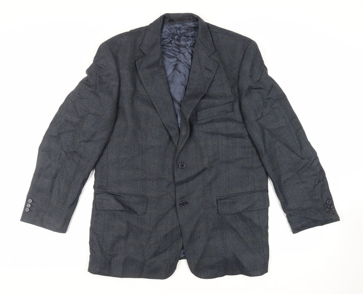Wellington Mens Blue Herringbone Wool Jacket Blazer Size 42 Regular