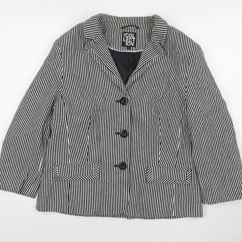 Debenhams Womens Black Striped Jacket Blazer Size 18 Button
