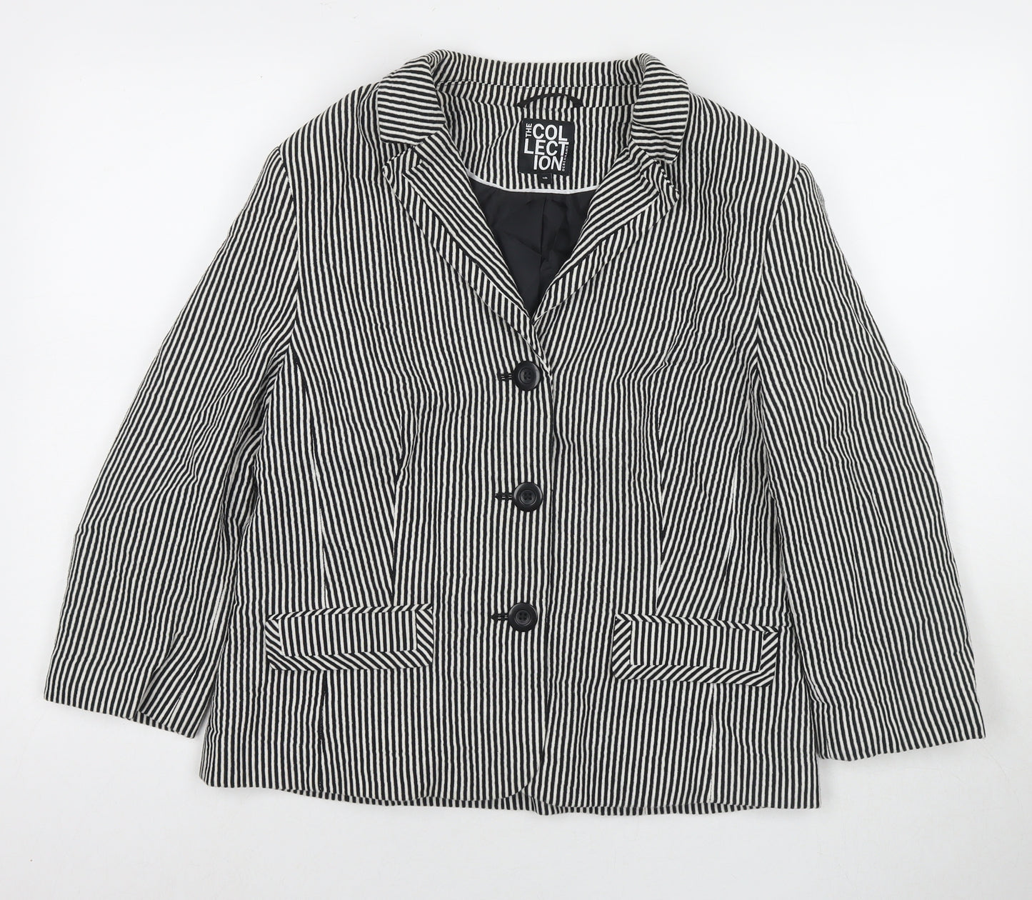 Debenhams Womens Black Striped Jacket Blazer Size 18 Button