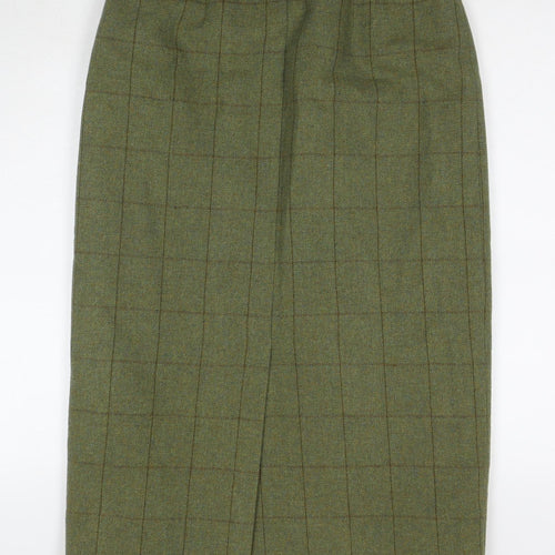 Bruar Womens Green Check Wool Maxi Skirt Size 12 Zip