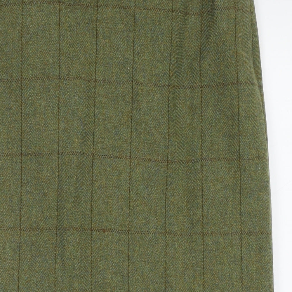 Bruar Womens Green Check Wool Maxi Skirt Size 12 Zip