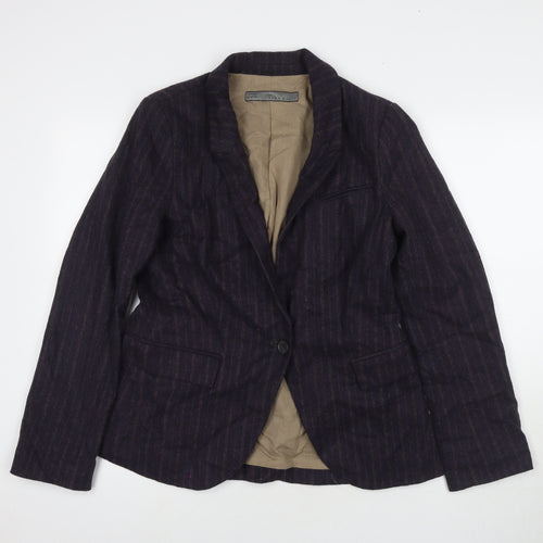 Zara Womens Purple Striped Jacket Blazer Size L Button