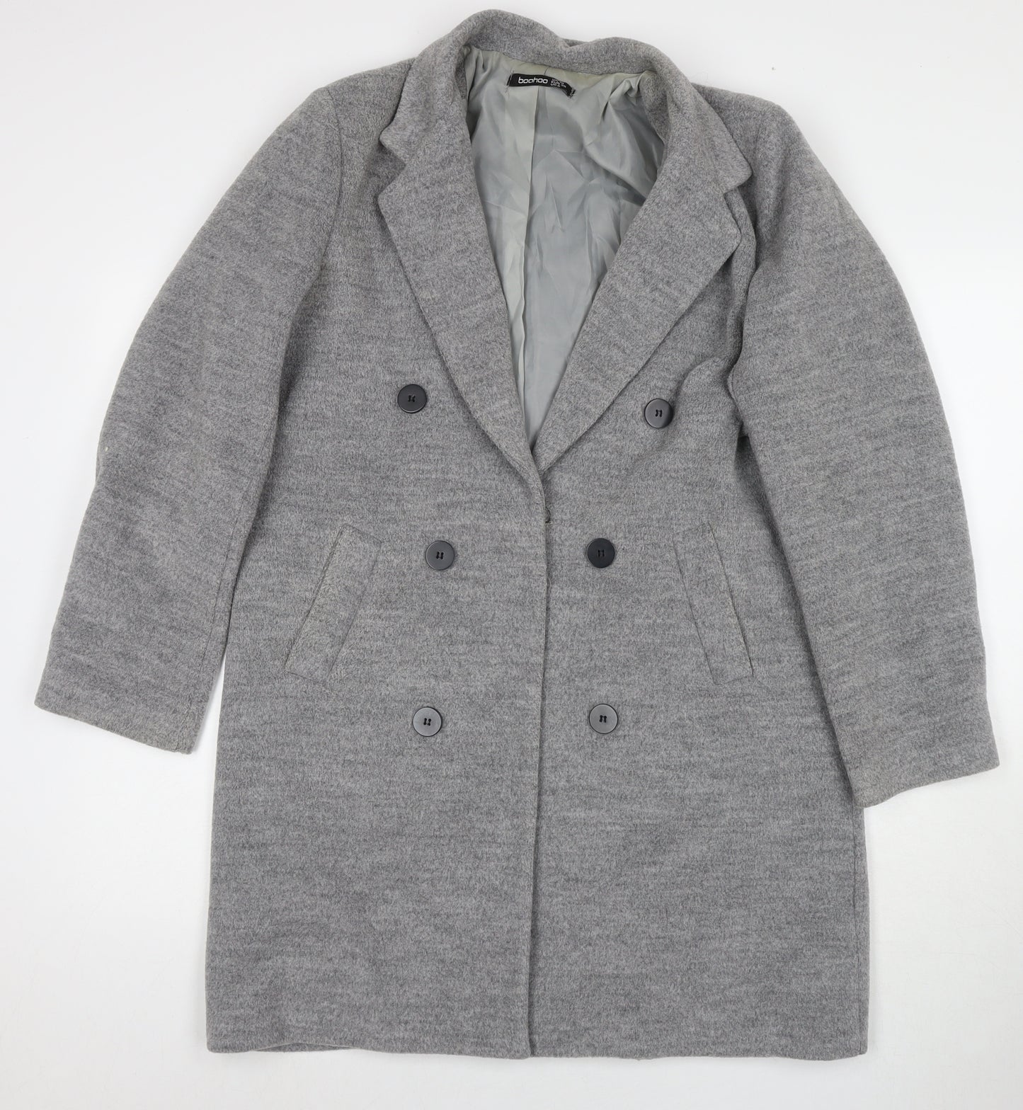 Boohoo Womens Grey Overcoat Coat Size 10 Button