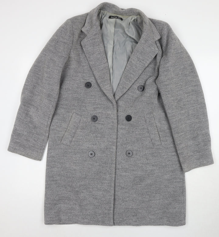 Boohoo Womens Grey Overcoat Coat Size 10 Button