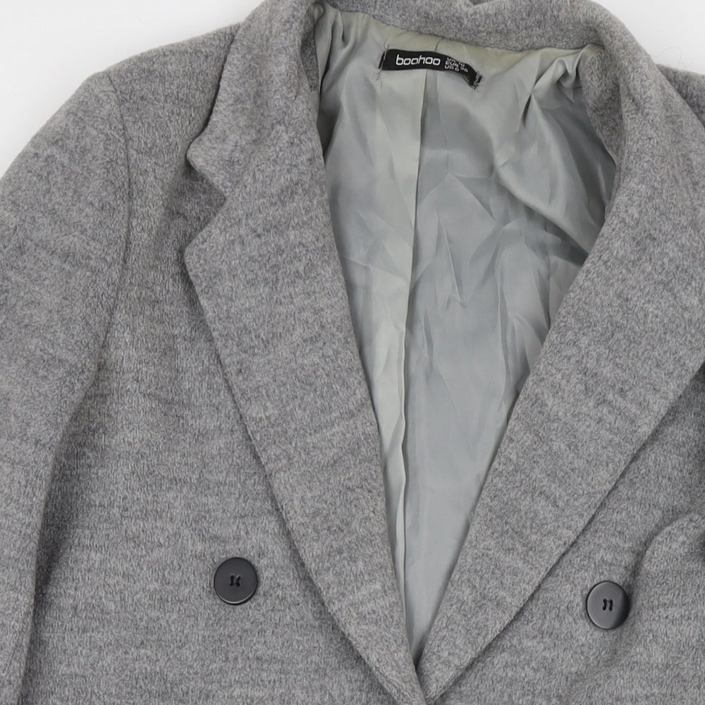 Boohoo Womens Grey Overcoat Coat Size 10 Button