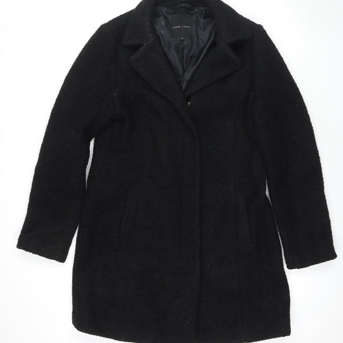New Look Womens Black Overcoat Coat Size 12 Zip