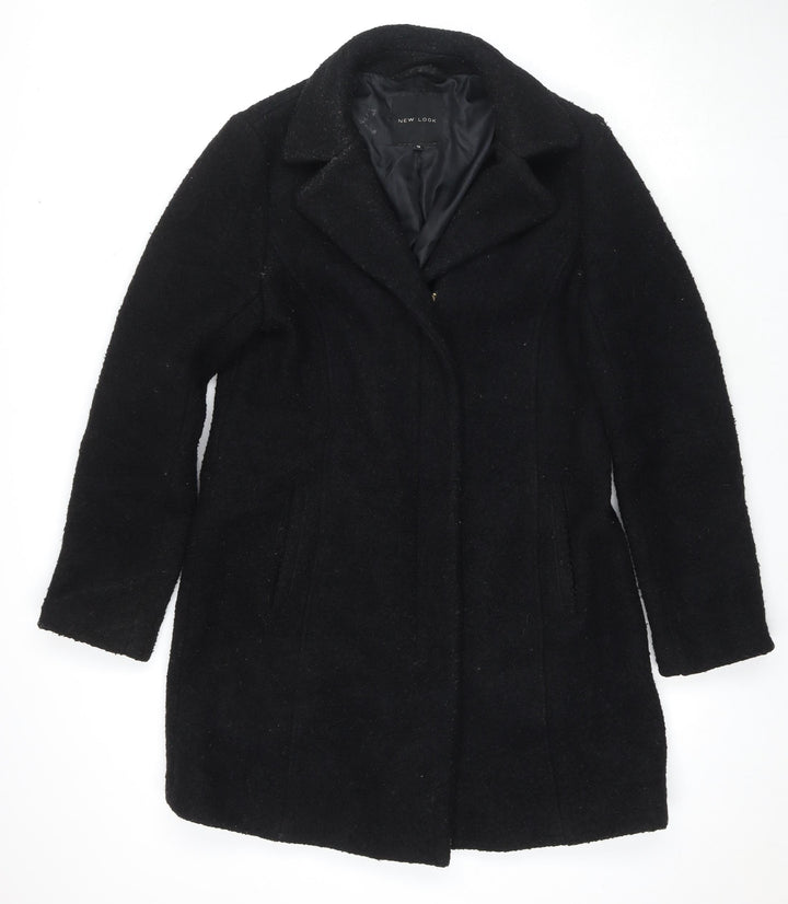 New Look Womens Black Overcoat Coat Size 12 Zip