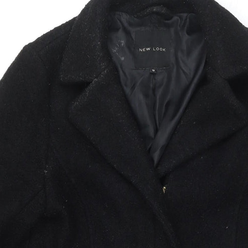 New Look Womens Black Overcoat Coat Size 12 Zip